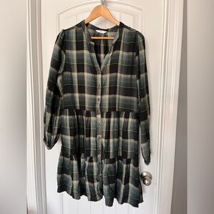 Womens Time And Tru Size Large Plaid Button Front Shirt Dress W/ Pockets!!